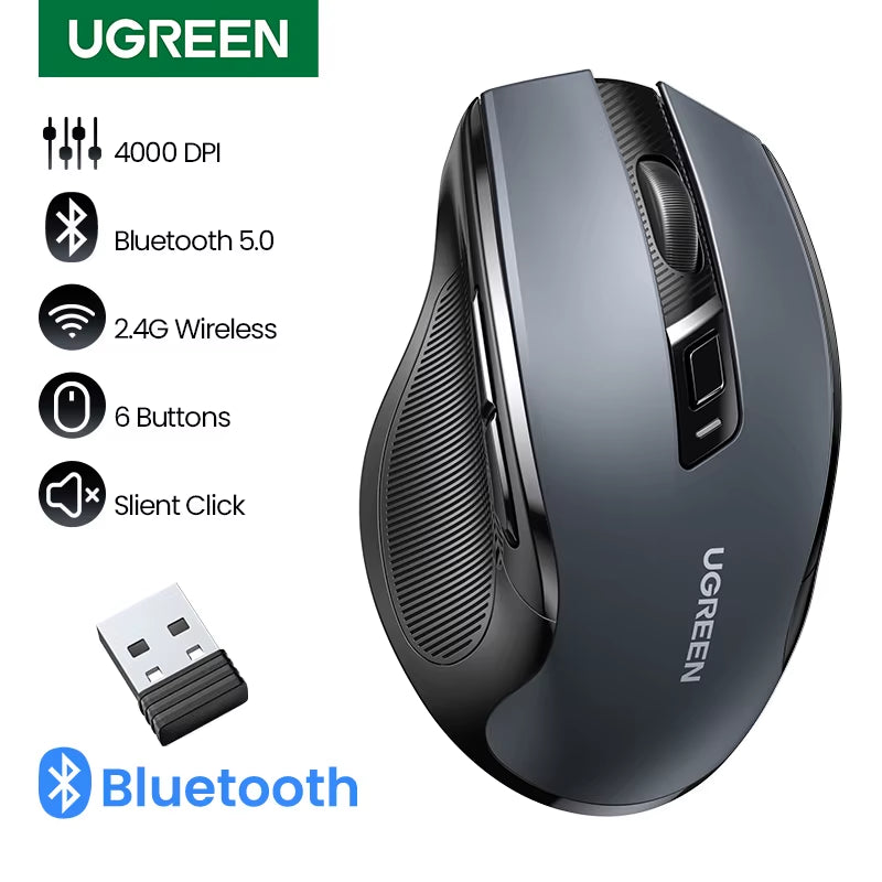 Wireless Mouse Bluetooth5.0 Mouse Ergonomic 4000DPI 6 Mute Buttons Mouse for Macbook Tablet Laptops Computer PC 2.4G Mice