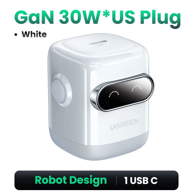 【US Plug】 65W 30W Gan Charger Robot Design QC4.0 3.0 PPS for Iphone 17 16 15 Pro Macbook Laptops Tablet PD3.0 Fast Charg