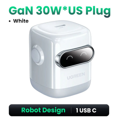 【US Plug】 65W 30W Gan Charger Robot Design QC4.0 3.0 PPS for Iphone 17 16 15 Pro Macbook Laptops Tablet PD3.0 Fast Charg