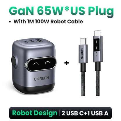 【US Plug】 65W 30W Gan Charger Robot Design QC4.0 3.0 PPS for Iphone 17 16 15 Pro Macbook Laptops Tablet PD3.0 Fast Charg