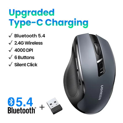 Wireless Mouse Bluetooth5.0 Mouse Ergonomic 4000DPI 6 Mute Buttons Mouse for Macbook Tablet Laptops Computer PC 2.4G Mice