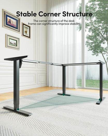 L Shaped Electric Standing Desk, 63 X48 Inch Large with Drawers | Reversible Tabletop, 2 Memory Height Settings | Home Office & Gaming Height-Adjustable Table, Black Top/Black Frame（2 Packages）
