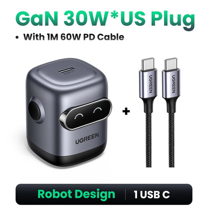 【US Plug】 65W 30W Gan Charger Robot Design QC4.0 3.0 PPS for Iphone 17 16 15 Pro Macbook Laptops Tablet PD3.0 Fast Charg