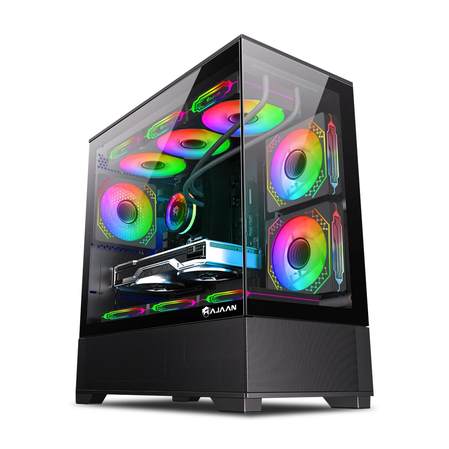 HAJAAN Superx Liquid Cooled Gaming PC Tower Desktop - MSI 27-Inch Curved Gaming Monitor Combo - 32GB DDR4 RAM - 1TB Nvme SSD - Wifi 6 - Bluetooth - Windows 11 Pro