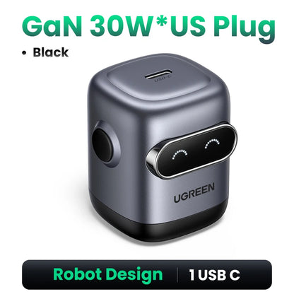 【US Plug】 65W 30W Gan Charger Robot Design QC4.0 3.0 PPS for Iphone 17 16 15 Pro Macbook Laptops Tablet PD3.0 Fast Charg