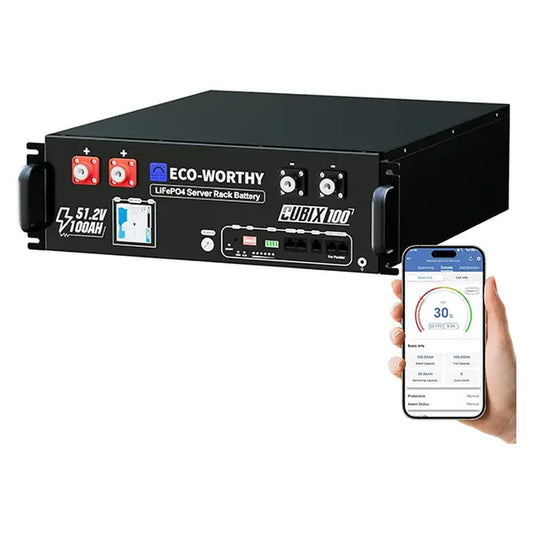 ECO-WORTHY Cubix100 48V 100Ah Lifepo4 Lithium UL9540 Server Rack Battery | UL9540A & UL1973 & CEC Listed, Support Bluetooth & Wifi,5120Wh Energy Storage System for Emergency,Home Backup Power,Off-Grid