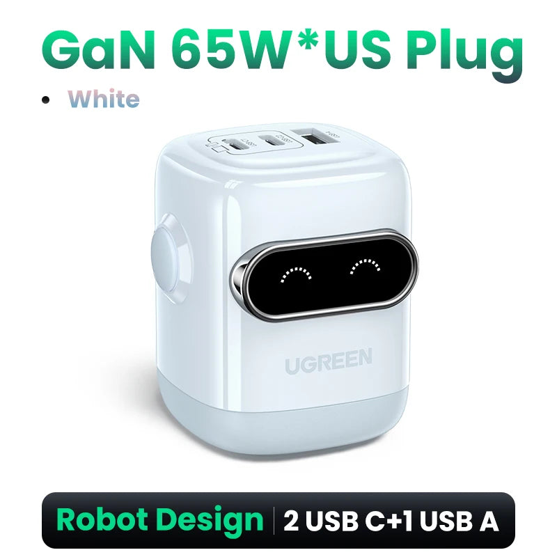 【US Plug】 65W 30W Gan Charger Robot Design QC4.0 3.0 PPS for Iphone 17 16 15 Pro Macbook Laptops Tablet PD3.0 Fast Charg