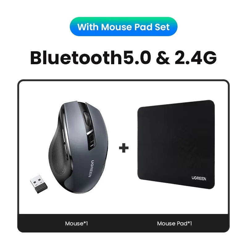 Wireless Mouse Bluetooth5.0 Mouse Ergonomic 4000DPI 6 Mute Buttons Mouse for Macbook Tablet Laptops Computer PC 2.4G Mice