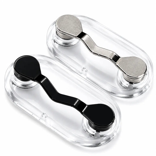2 Pack Magnetic Eyeglass Holder Clips, Stainless Steel Black Glasses Fastener, Portable Eyewear Storage Clip for Sunglasses, Reading Glasses & Earphones