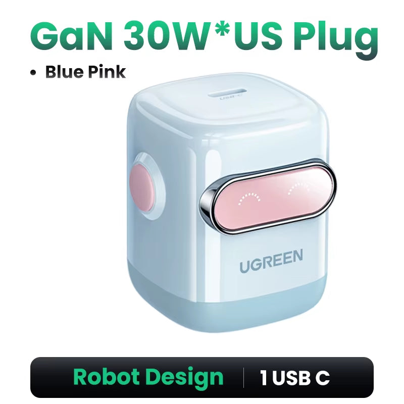 【US Plug】 65W 30W Gan Charger Robot Design QC4.0 3.0 PPS for Iphone 17 16 15 Pro Macbook Laptops Tablet PD3.0 Fast Charg