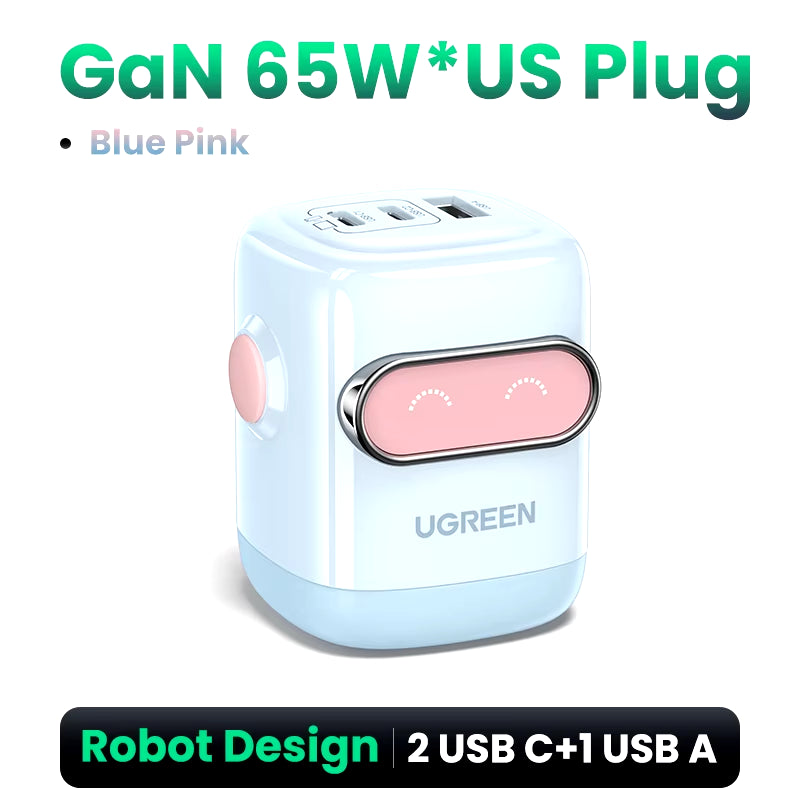 【US Plug】 65W 30W Gan Charger Robot Design QC4.0 3.0 PPS for Iphone 17 16 15 Pro Macbook Laptops Tablet PD3.0 Fast Charg