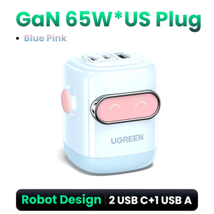 【US Plug】 65W 30W Gan Charger Robot Design QC4.0 3.0 PPS for Iphone 17 16 15 Pro Macbook Laptops Tablet PD3.0 Fast Charg