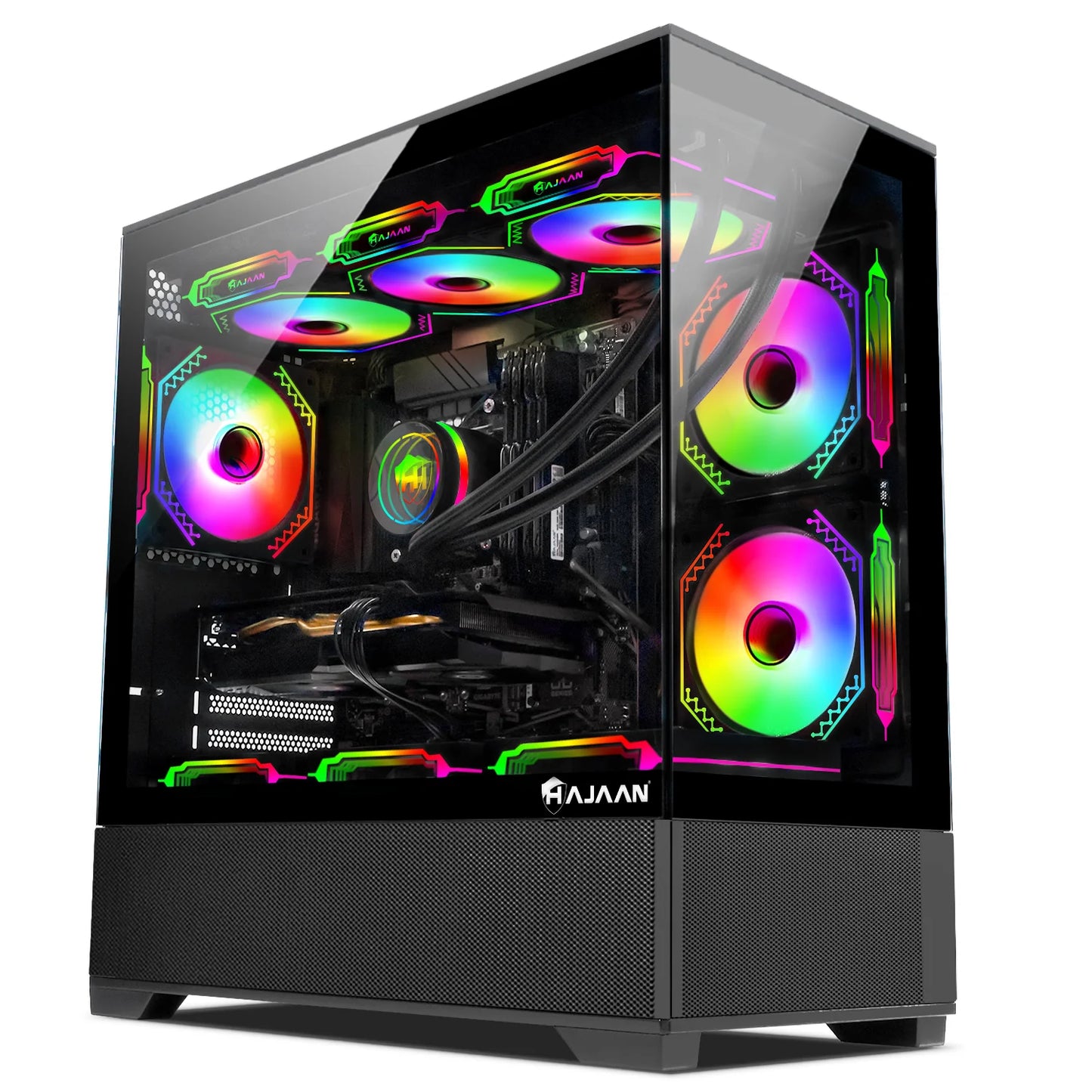 HAJAAN Superx Liquid Cooled Gaming PC Tower Desktop - MSI 27-Inch Curved Gaming Monitor Combo - 32GB DDR4 RAM - 1TB Nvme SSD - Wifi 6 - Bluetooth - Windows 11 Pro