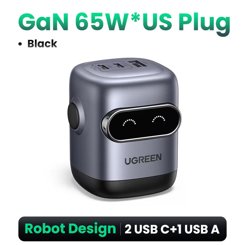 【US Plug】 65W 30W Gan Charger Robot Design QC4.0 3.0 PPS for Iphone 17 16 15 Pro Macbook Laptops Tablet PD3.0 Fast Charg