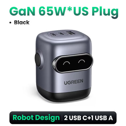 【US Plug】 65W 30W Gan Charger Robot Design QC4.0 3.0 PPS for Iphone 17 16 15 Pro Macbook Laptops Tablet PD3.0 Fast Charg